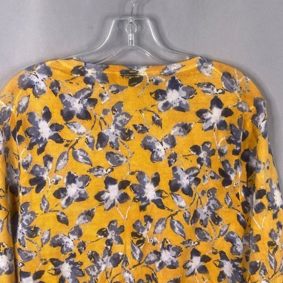Garnet Hill Cardigan XL Gold Signature Eco Merino Sweater Floral Lightweight - Picture 5 of 13